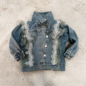 Kids Denim Jacket with Lace Accents